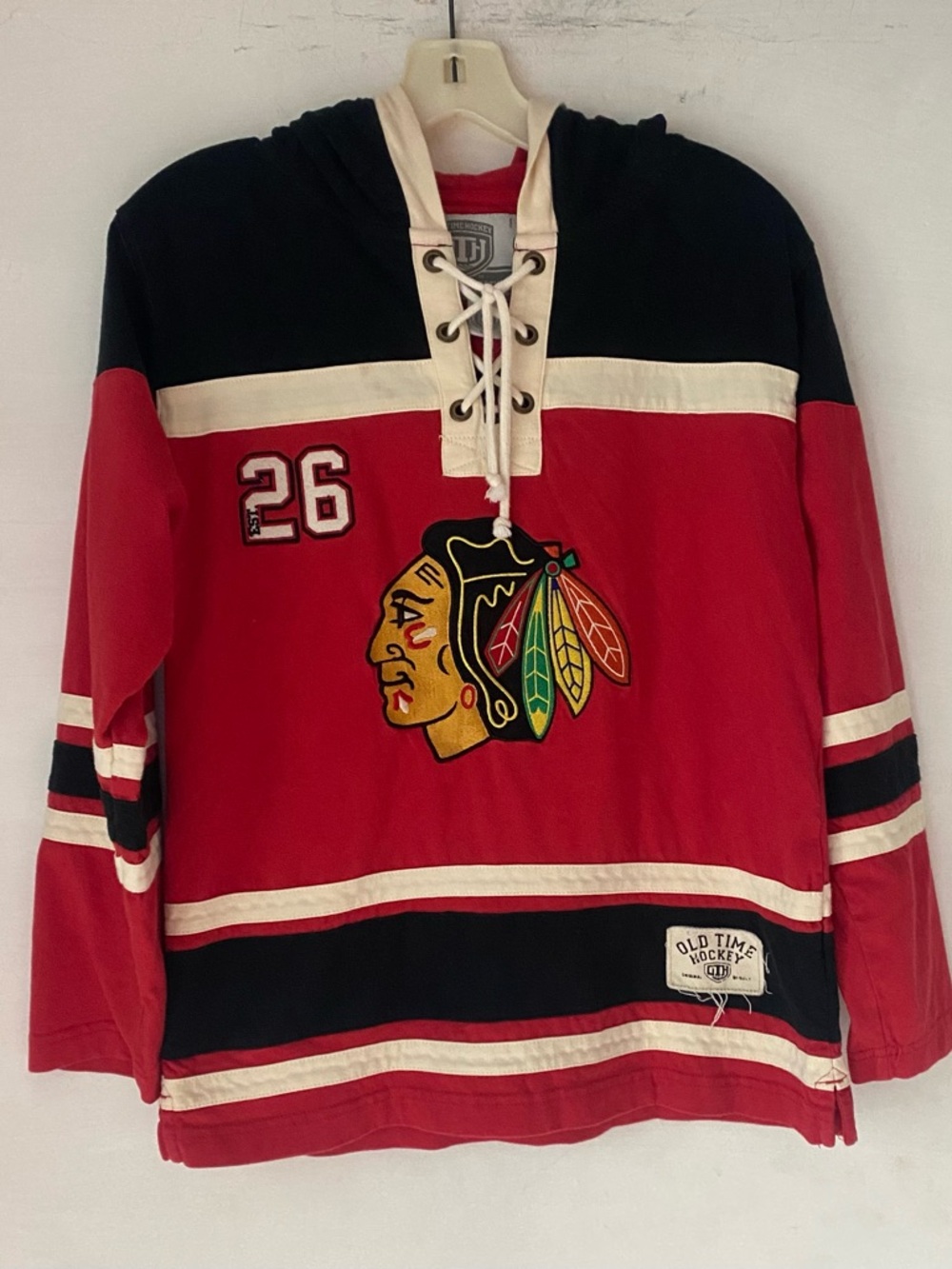NHL Red Black Cream Chicago Blackhawks Lace-Up Hoodie